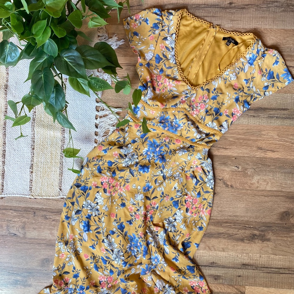 City Studio Dress | Yellow Floral dress | Mid length dress | Asymetrical